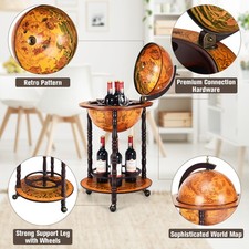360MM Wood Globe Wine Italian Bottle Stand Wine Cabinet Bottles Storage Rack Bar