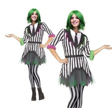 Miss GHOSTLY GAL Costume Halloween Beetlejuice Style Fancy Dress Womans Ladies