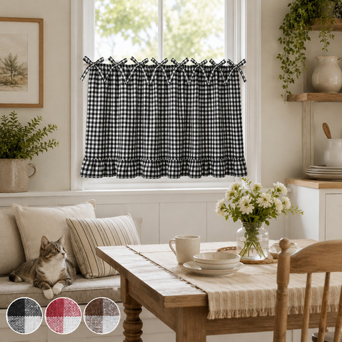 Plaid half cafe curtain - plaid,