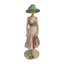 Leonardo Collection Lady Figurine by Annie Rowe, Pastel Dress & Hat Vintage 5.5"