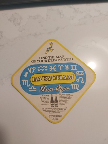 Babycham beer coaster love - beer,
