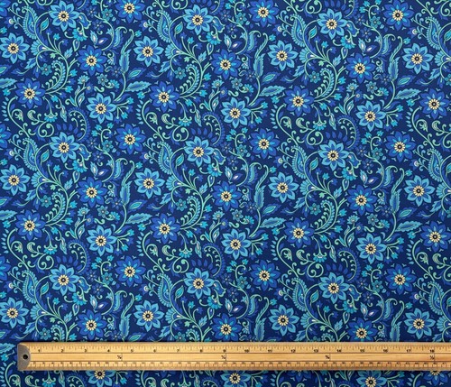 Blue floral cotton fabric - blue,