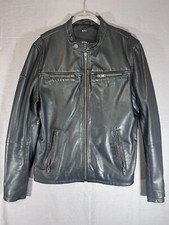 Superdry leather jacket Grey size L in mint condition (0461)