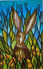 Ancient Hare Unique stained glass style hand painted toughened glass panels Debs