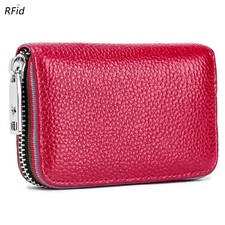 RFID Blocking Women Men Genuine Leather Wallet Credit Card Holder Zipper Pocket