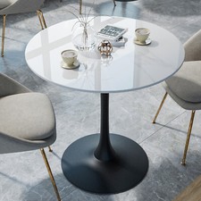 Round Dining Table Marble Modern Tulip Table Slate Tabletop Black Pedestal Base