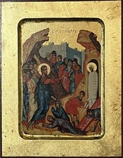 Icon of the Raising of Lazarus - Orthodox Catholic wood 18 x 14cm