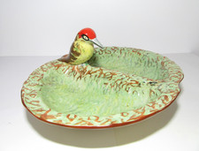 VINTAGE FALCON WARE POTTERY CERAMIC WOODPECKER BIRD DOUBLE DISH BOWL GREEN