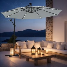 3M Banana Parasol Sun Shade Patio Hanging Umbrella Cantilever Garden 32 LED