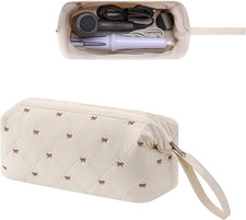 Large Quilted Hair Tools Travel Bag with Bow Pattern,Waterproof Hair Styling Acc