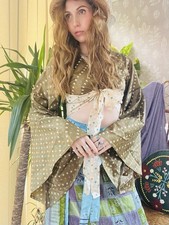 Flared Sleeve Top Vintage Silk Hippie Boho Bell Sleeved Wrap Top Gypsy Bolero