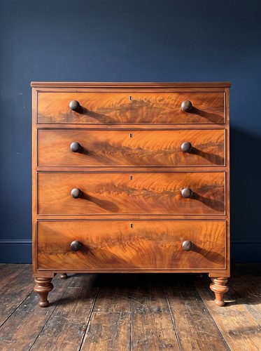 Antique flame mahogany chest - mahogany,