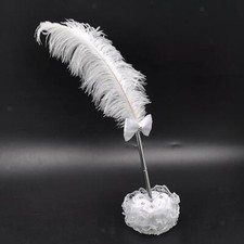 Wedding Pen Set, Love Symbol Delicate Romantic Feather Pen White Feather Guest
