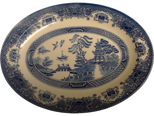 Blue willow pattern oval - blue,