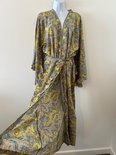 Silk kimono long yellow - long, blue