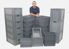 NEW Strong Grey Industrial Quality Plastic Containers Storage Boxes Box Crates