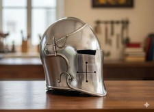 Medieval Knight Barbuta Helmet: 18g Mild Steel Visored Armor