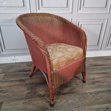 Retro Vintage Pink Lloyd Loom Woven Tub Chair – Armchair - Upholstered Seat MCM