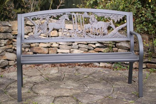 Cast iron unicorn bench - cast,