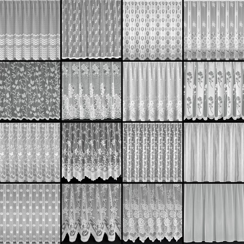 White net lace window curtains - white,
