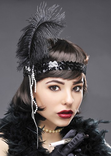 Womens 1920s black feather - womens,