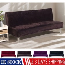 Plush Armless Sofa Covers Elastic Stretch Folding Futon Bed Velvet Slipcover UK