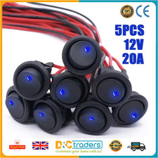 5Pcs 12V ON/OFF Round Rocker Toggle Switch Blue LED Light for Car Van Boat