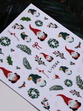 🎄 2pcs Christmas Gonk Nail Stickers – 3D Snowflake Wreath Bow Decals – UK 🇬🇧