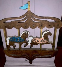 Vintage Scroll Saw WoodWorking Plaque Merry Go Round Folk-Art handmade horses