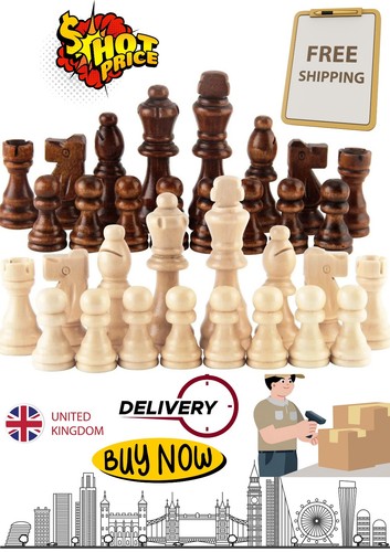 32pcs wooden chess pieces set - wooden,