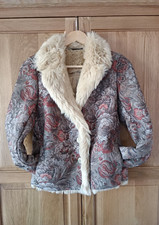 Minuet Boho Afghan Jacket Floral Patterned Style With Faux Fur Lining Size 8 UK