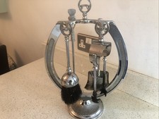 Vintage Mid 20th C 5 Piece Chrome Metal Fireside Companion Set Horse Shoe Design