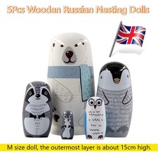 5Pcs Wooden Russian Nesting Dolls Handmade Matryoshka Hand Painted Kids Toy Uk