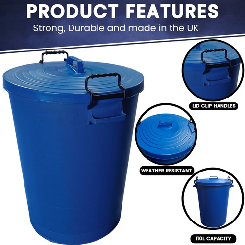 Large 110l blue plastic bin - blue,