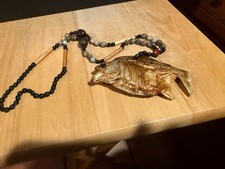 Vintage Native American PYRANHA Pendant (4" X 2.5")WITH BEADS 16" DROP