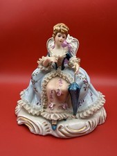 Vintage Capodimonte Lace Porcelain Sitting Victorian Lady with Umbrella
