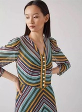 LK Bennett Multicoloured Chevron Silk Stripe Dress Size 10 UK BNWT