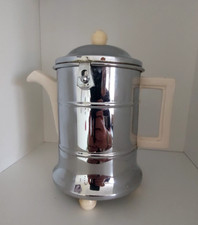 Ever-Hot Coffee or TeaPot in Cream Ceramic in an Insulated Metal Holder Vintage