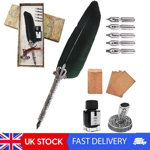 Feather pen ink set - set,, vintage