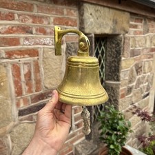 Large Vintage Brass Bell Canal Boat Ship School Shop With Rope Handle Nauctical