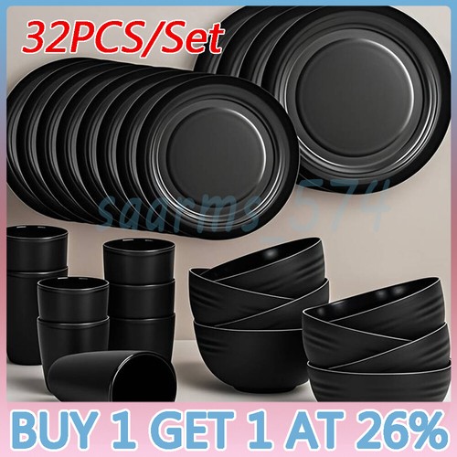 Black dinnerware bowl plates - black,
