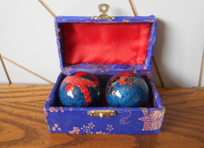 BLUE CHIMING BALLS Chinese, oriental souvenir collectable, vintage, boxed  DOG