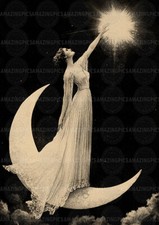 Moon Woman Art Print Vintage