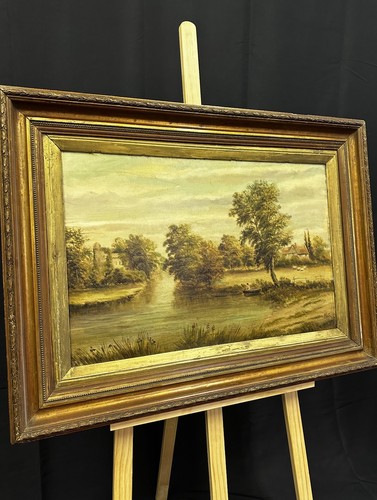 Antique countryside lake scene - countryside,