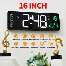16" Large Jumbo Digital LED Wall Clock Alarm Calendar Temperature Date Dimmer UK