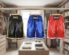 MMA Everlast Satin Boxing Shorts Lot of 3 Training Fight Trunks Black Blue Red