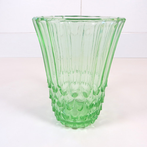 Vintage glass green vase - glass,