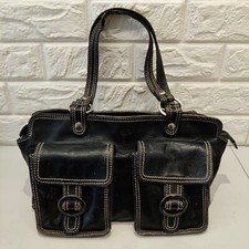 Anya Hindmarch Vintage Black Leather Satchel Handbag Pockets Zip Genuine 