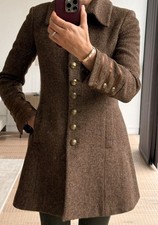 MOLOH Single Breasted Ladies Brown Wool Herringbone Coat - size 8