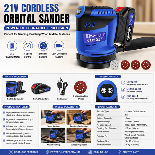 21v cordless orbital sander - cordless,